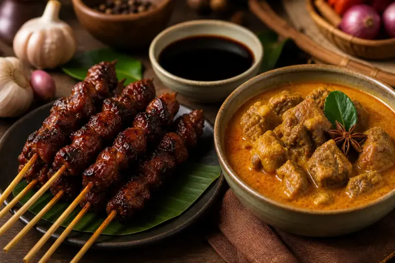 kecap pada sate kambing dan gulai
